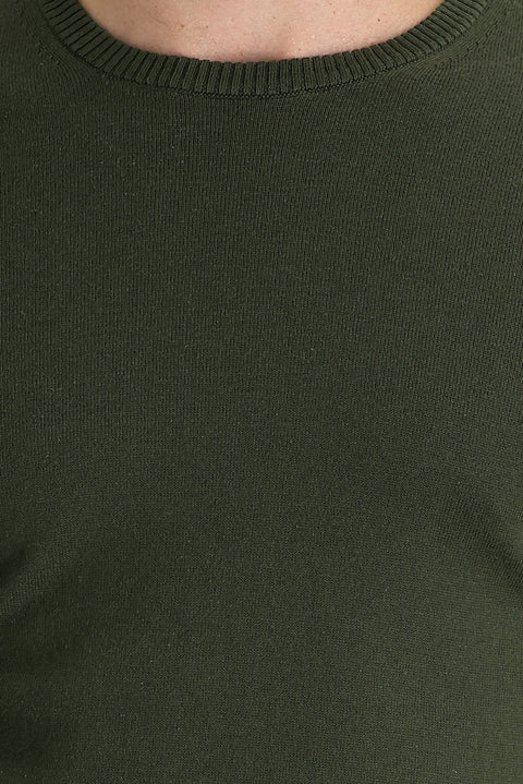 Orta Haki Bisiklet Yaka Regular Fit Triko Kazak