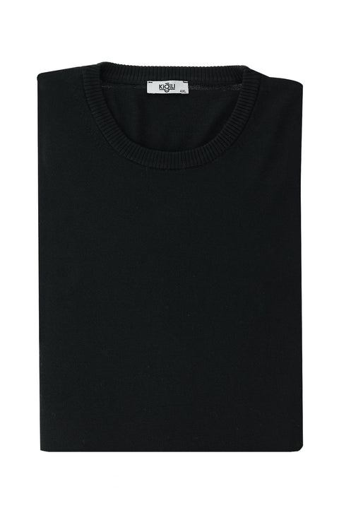 Black Plus Size Crew Neck Regular Fit Knitted Sweater