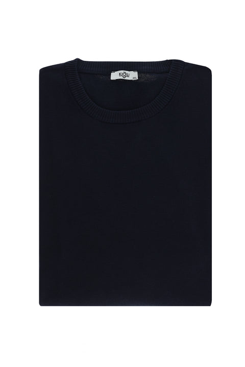 Dark Navy Plus Size Crew Neck Regular Fit Cotton Knit Sweater
