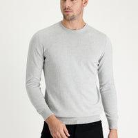 Light Grey Melange Crew Neck Regular Fit Knitted Sweater