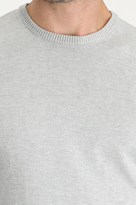 Light Grey Melange Crew Neck Regular Fit Knitted Sweater