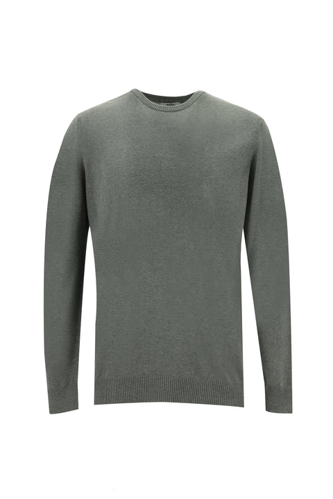 Medium Grey Melange Crew Neck Regular Fit Knit Sweater