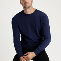 Medium Navy Melange Crew Neck Regular Fit Knitted Sweater
