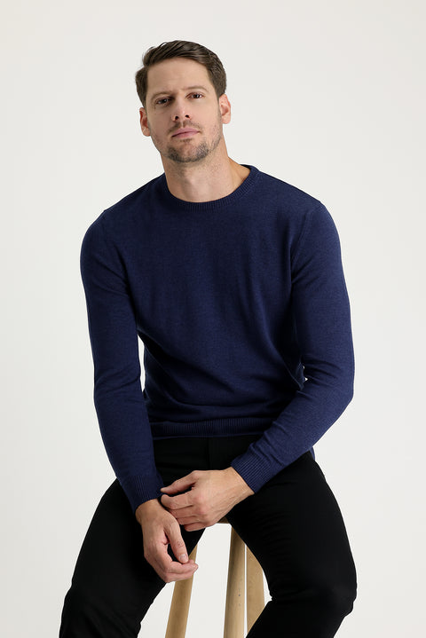 Medium Navy Melange Crew Neck Regular Fit Knitted Sweater