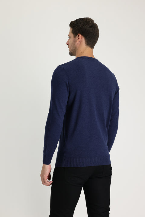 Medium Navy Melange Crew Neck Regular Fit Knitted Sweater
