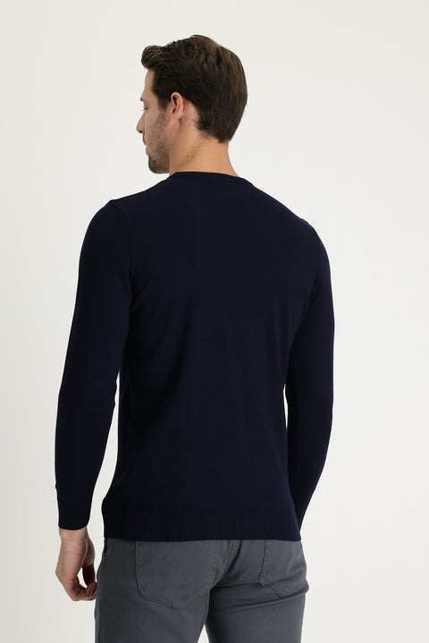 Dark Navy Crew Neck Regular Fit Knitted Sweater