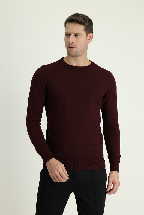 Koyu Bordo Bisiklet Yaka Regular Fit Triko Kazak