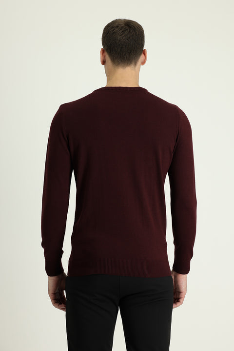 Koyu Bordo Bisiklet Yaka Regular Fit Triko Kazak