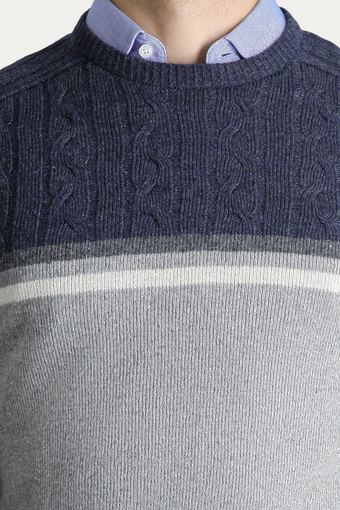 Medium Grey Crew Neck Slim Fit Knitted Sweater