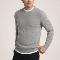 Medium Grey Crew Neck Slim Fit Narrow Cut Patterned Knit Sweater