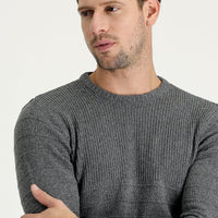 Medium Gray Crew Neck Slim Fit Narrow Cut Patterned Knit Sweater