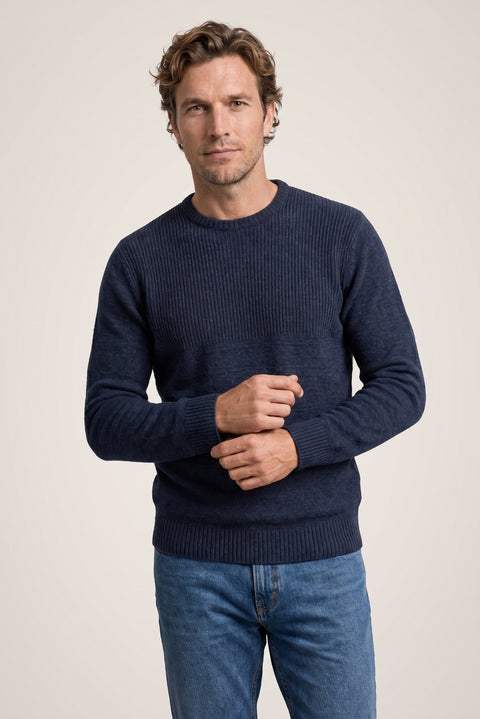 Indigo Crew Neck Slim Fit Narrow Cut Patterned Knit Sweater