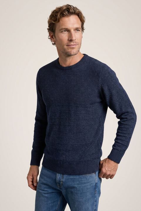 Indigo Crew Neck Slim Fit Narrow Cut Patterned Knit Sweater