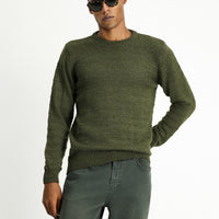 Medium Khaki Crew Neck Slim Fit Narrow Cut Patterned Knit Sweater