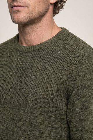  Orta Haki Bisiklet Yaka Slim Fit Dar Kesim Desenli Triko Kazak