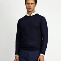 Dark Navy Crew Neck Regular Fit Wool Knit Sweater