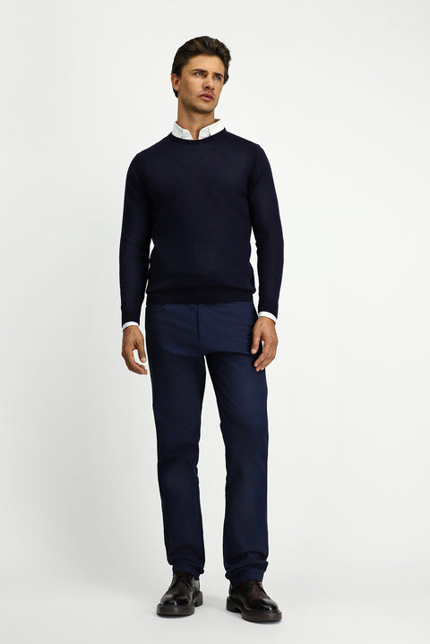 Dark Navy Crew Neck Regular Fit Wool Knit Sweater