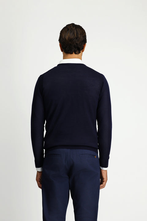 Dark Navy Crew Neck Regular Fit Wool Knit Sweater
