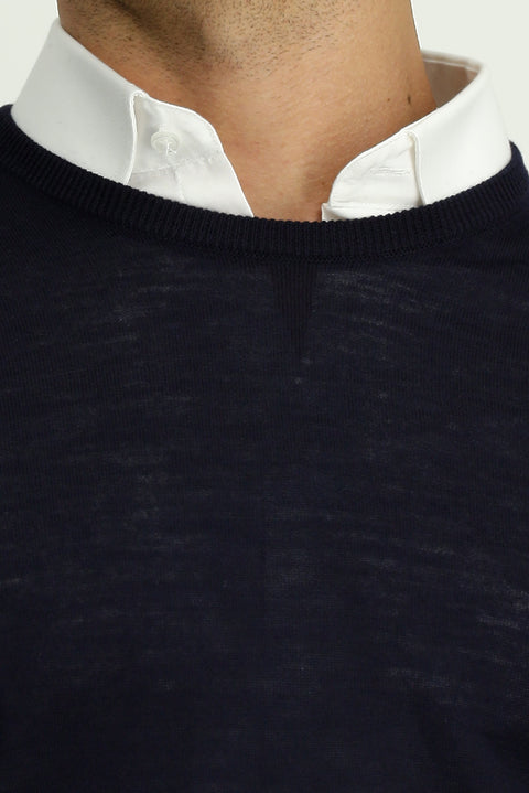 Dark Navy Crew Neck Regular Fit Wool Knit Sweater