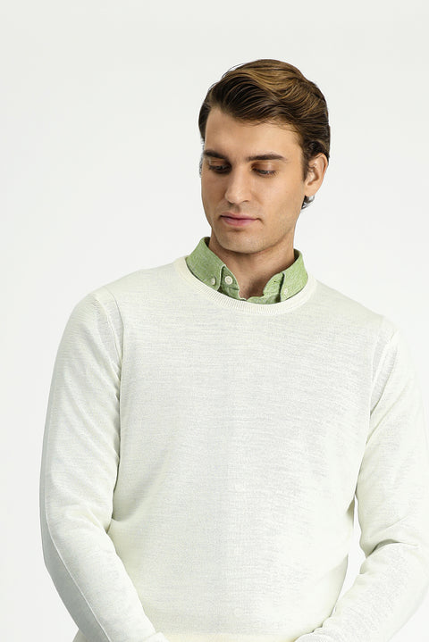 Kırık Beyaz Bisiklet Yaka Regular Fit Yünlü Triko Kazak
