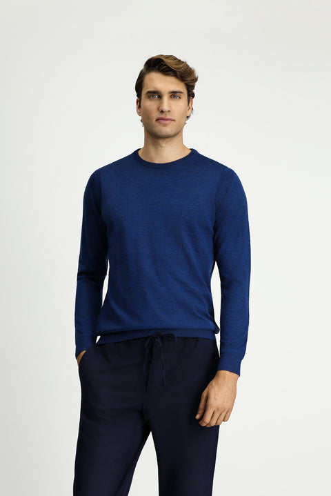 Dark Petrol Crew Neck Regular Fit Wool Knit Sweater