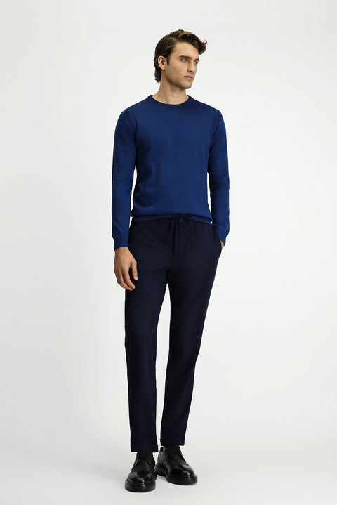 Dark Petrol Crew Neck Regular Fit Wool Knit Sweater