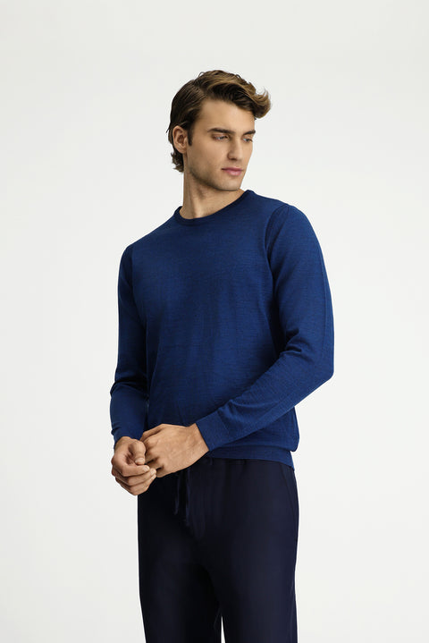 Dark Petrol Crew Neck Regular Fit Wool Knit Sweater