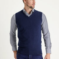 Medium Navy Melange V-Neck Cotton Knit Sweater