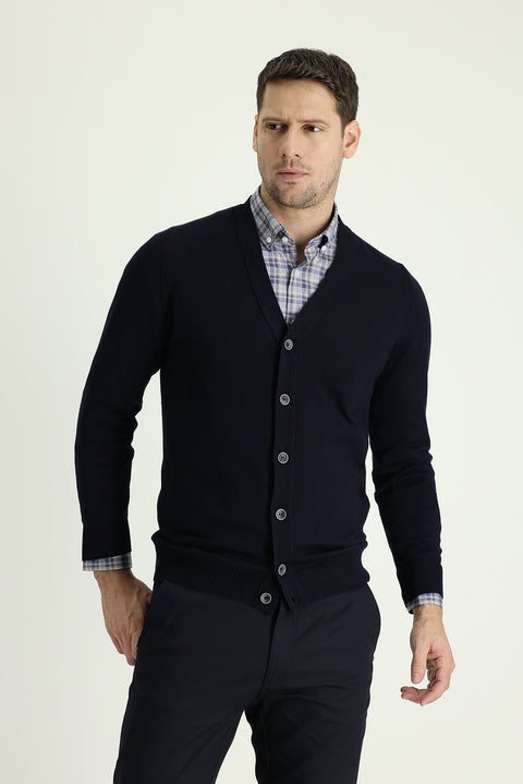 Dark Navy Regular Fit Cotton Knit Cardigan