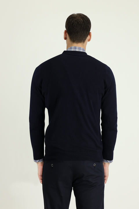 Dark Navy Regular Fit Cotton Knit Cardigan