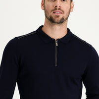 Dark Navy Polo Collar Slim Fit Narrow Cut Knit Sweater
