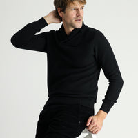 Black Shawl Collar Slim Fit Narrow Cut Patterned Cotton Knit Sweater