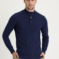 Medium Navy Melange Semi-Turtleneck Slim Fit Narrow Cut Patterned Cotton Knit Sweater