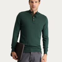Forest Green Semi-Turtleneck Slim Fit Narrow Cut Patterned Cotton Knit Sweater