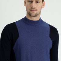 Dark Navy Semi-Turtleneck Regular Fit Patterned Knit Sweater