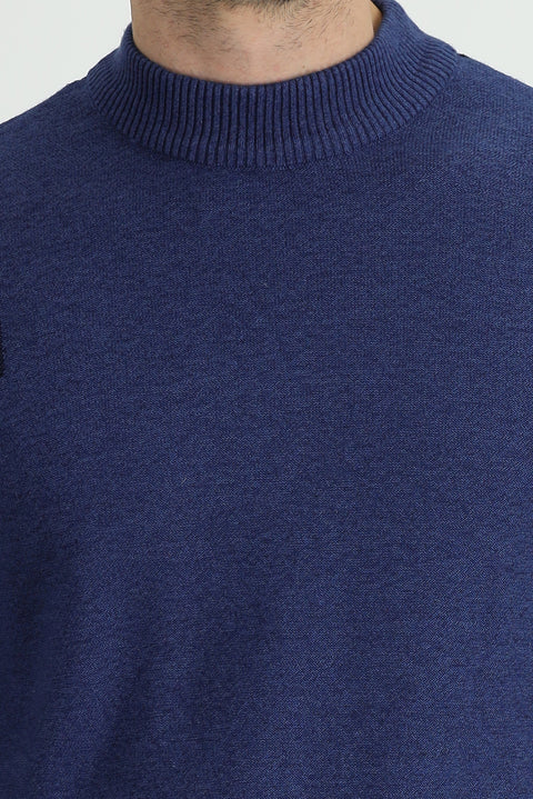 Dark Navy Semi-Turtleneck Regular Fit Patterned Knit Sweater