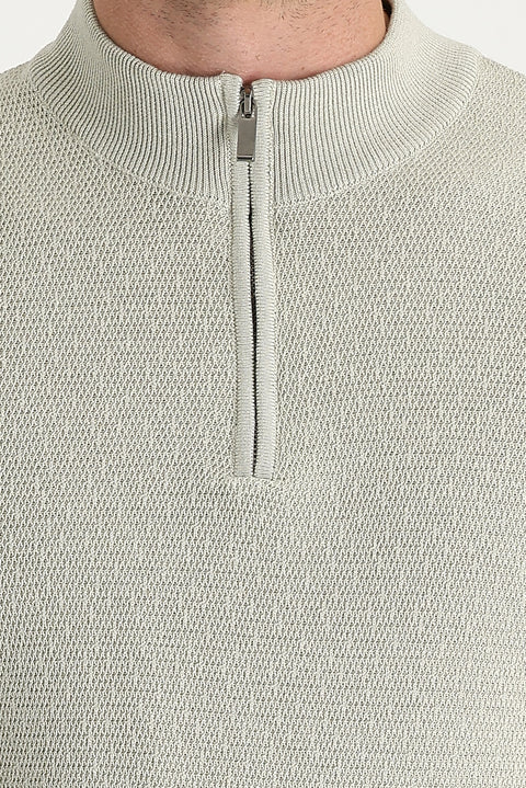 Taş Yarım Balıkçı Yaka Slim Fit Dar Kesim Fermuarlı Desenli Pamuklu Triko Kazak