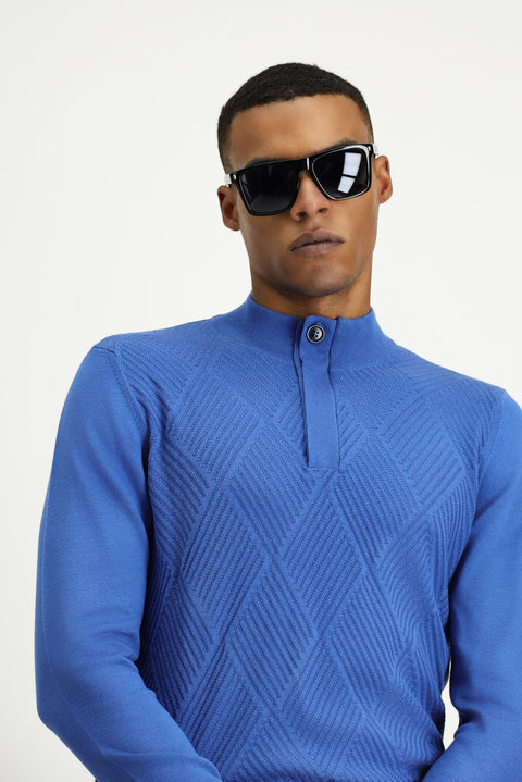 Koyu Mavi  Polo Yaka Slim Fit Triko Kazak