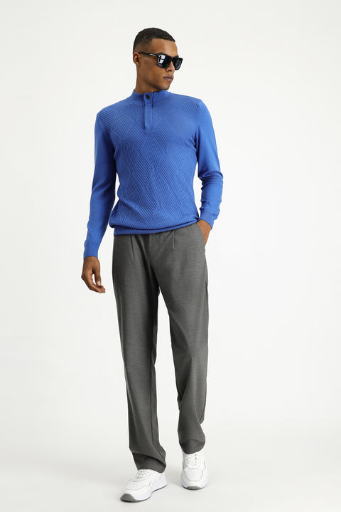 Koyu Mavi  Polo Yaka Slim Fit Triko Kazak