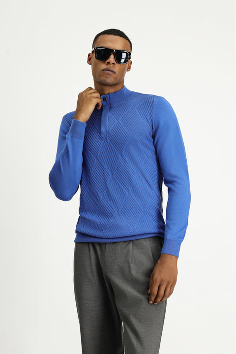 Koyu Mavi  Polo Yaka Slim Fit Triko Kazak
