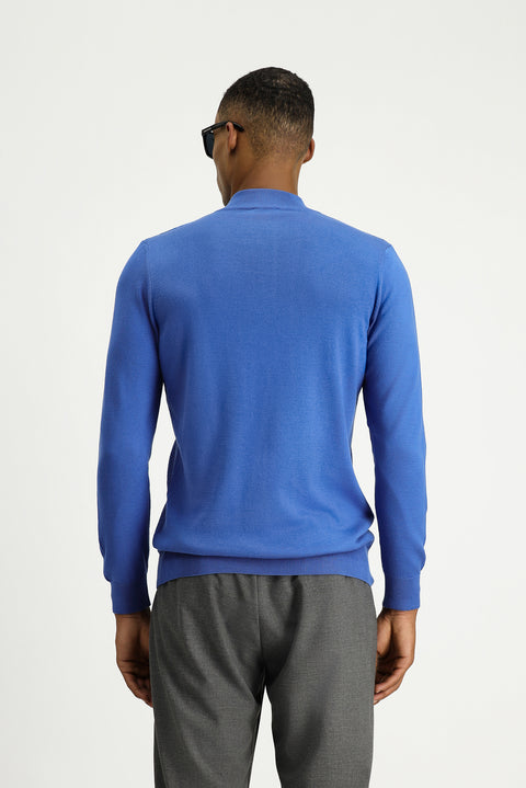 Koyu Mavi  Polo Yaka Slim Fit Triko Kazak
