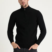 Black Semi-Turtleneck Slim Fit Narrow Cut Knit Sweater