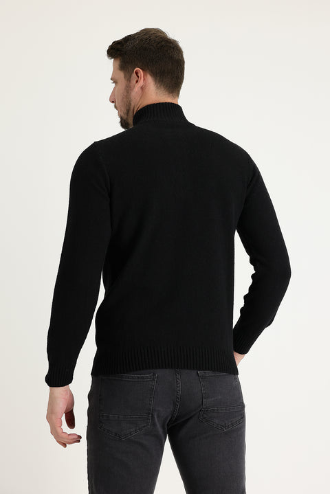 Black Semi-Turtleneck Slim Fit Narrow Cut Knit Sweater