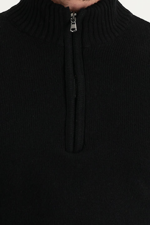 Black Semi-Turtleneck Slim Fit Narrow Cut Knit Sweater