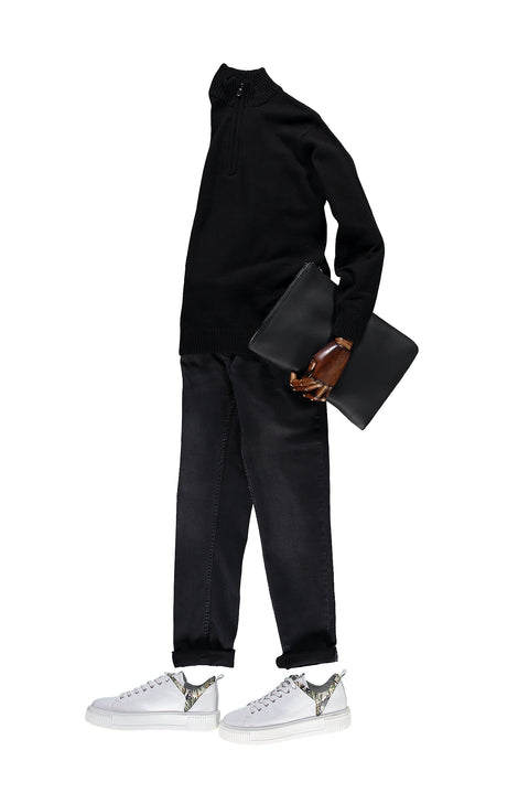 Black Semi-Turtleneck Slim Fit Narrow Cut Knit Sweater