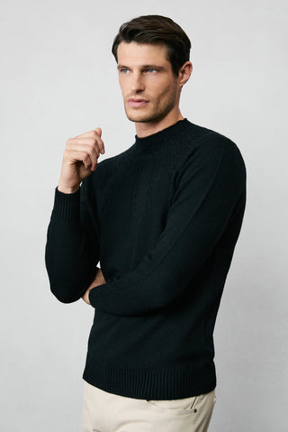  Siyah Yarım Balıkçı Yaka Slim Fit Desenli Dikişsiz Triko Kazak