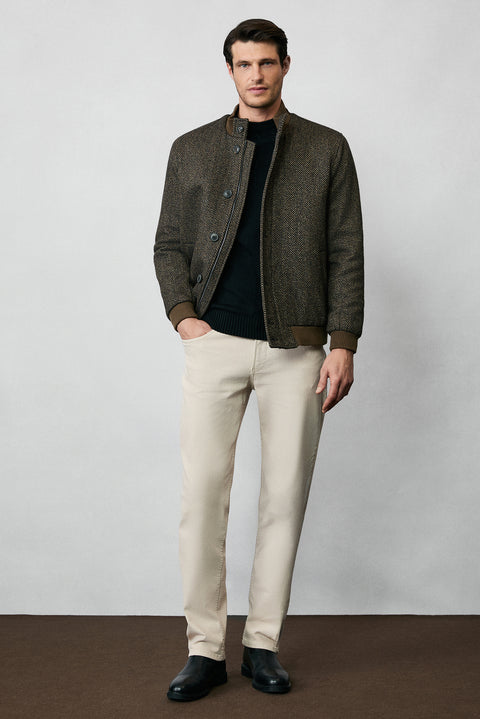 Black Semi-Turtleneck Slim Fit Patterned Seamless Knit Sweater