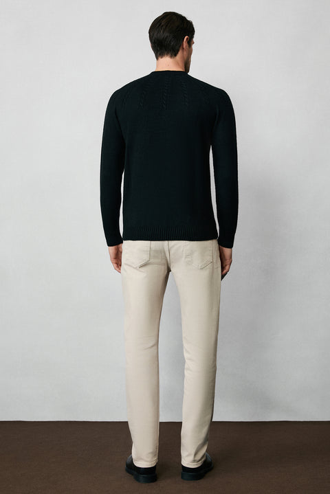 Black Semi-Turtleneck Slim Fit Patterned Seamless Knit Sweater