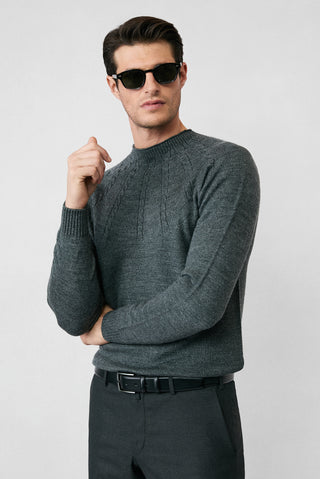 Orta Füme Yarım Balıkçı Yaka Slim Fit Desenli Dikişsiz Triko Kazak