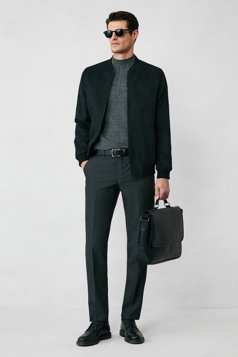 Medium Gray Semi-Turtleneck Slim Fit Patterned Seamless Knit Sweater